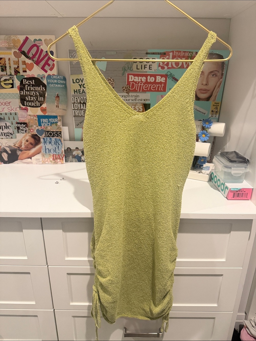 emory park Lime Green V-Neck Ruched Tank Dress
